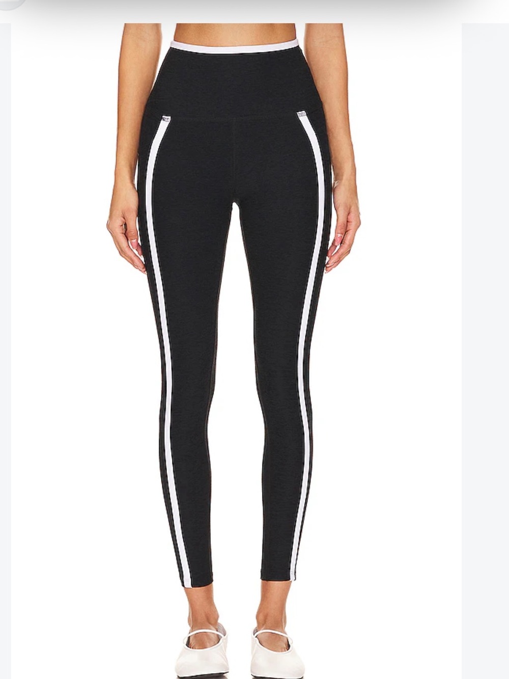 Beyond Yoga Spacedye Black Leggings with White Side Stripes